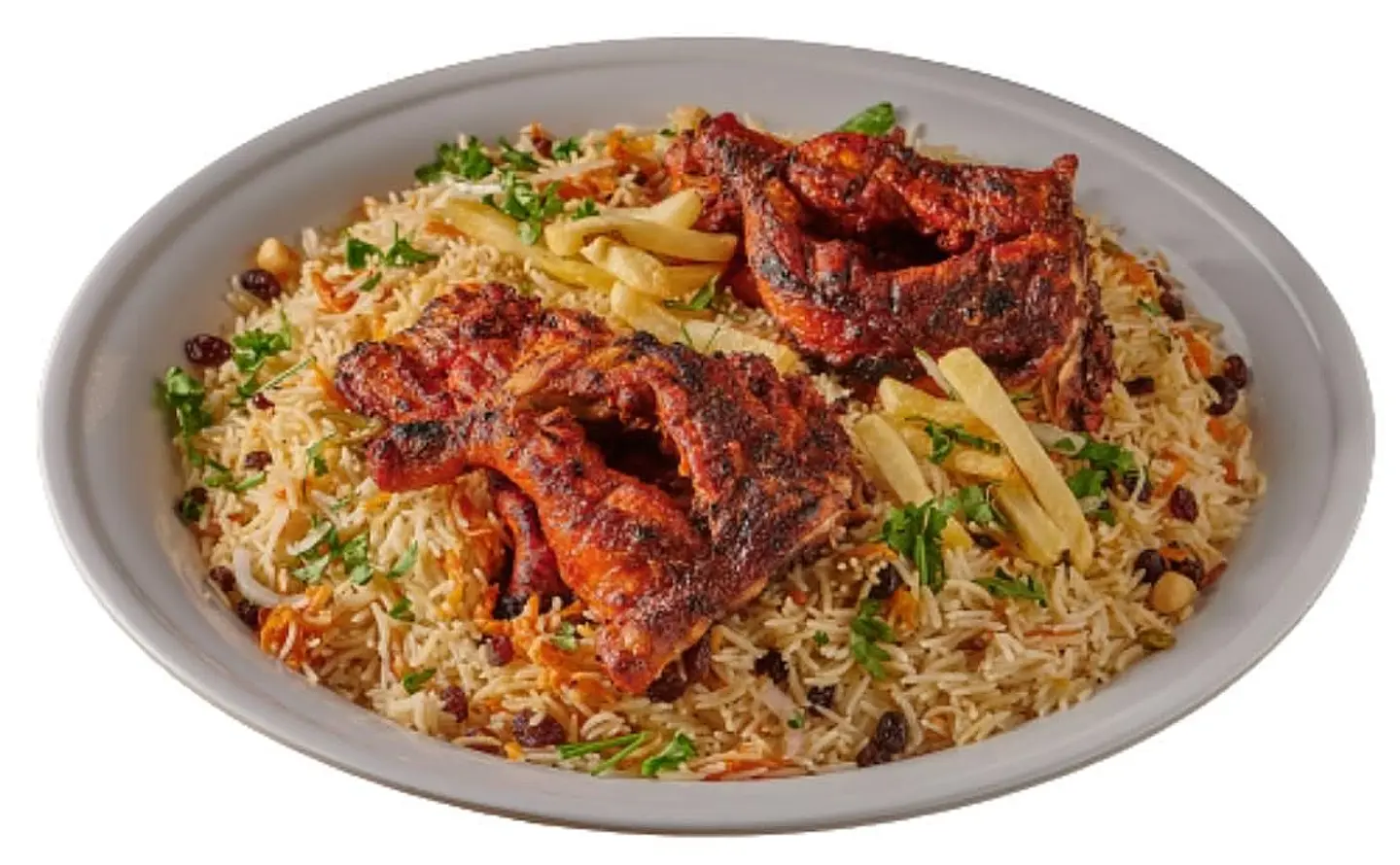 نصف دجاج على الفحم مع أرز