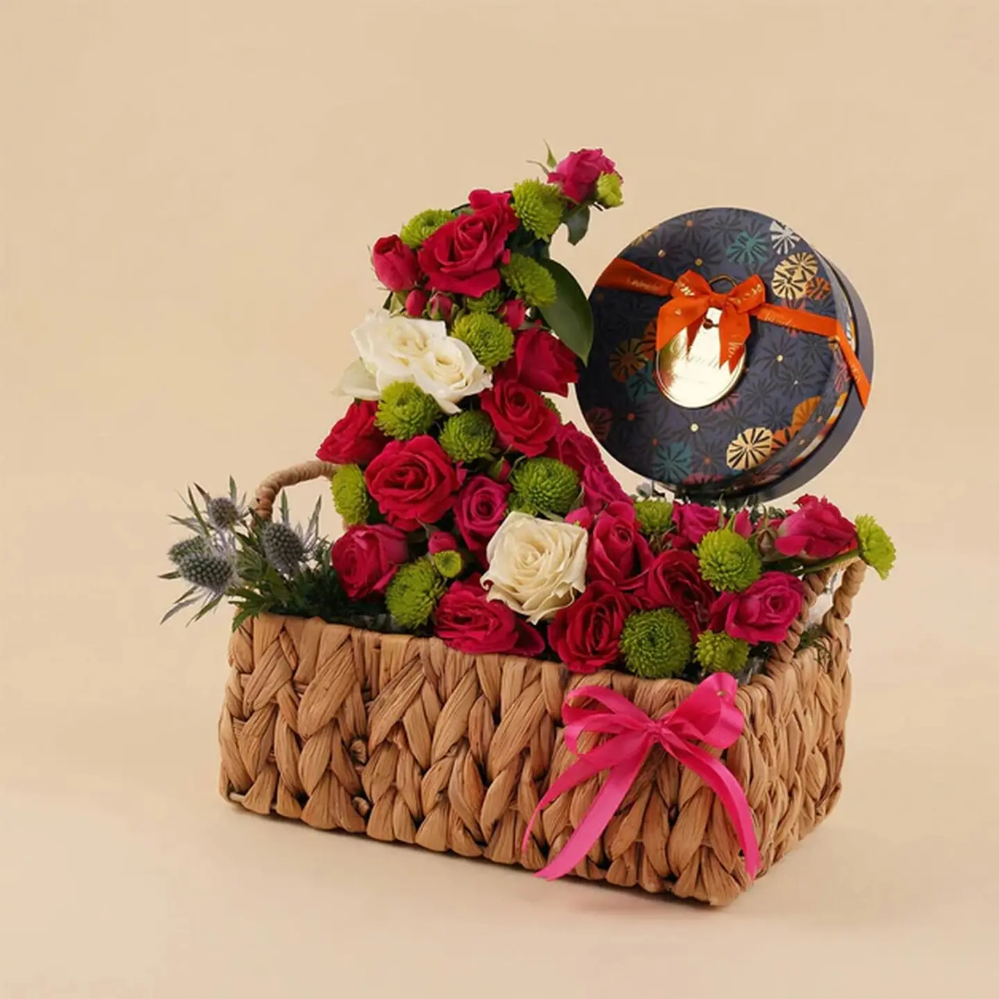 Venchi Chocolate & Dark Pink Flower Basket