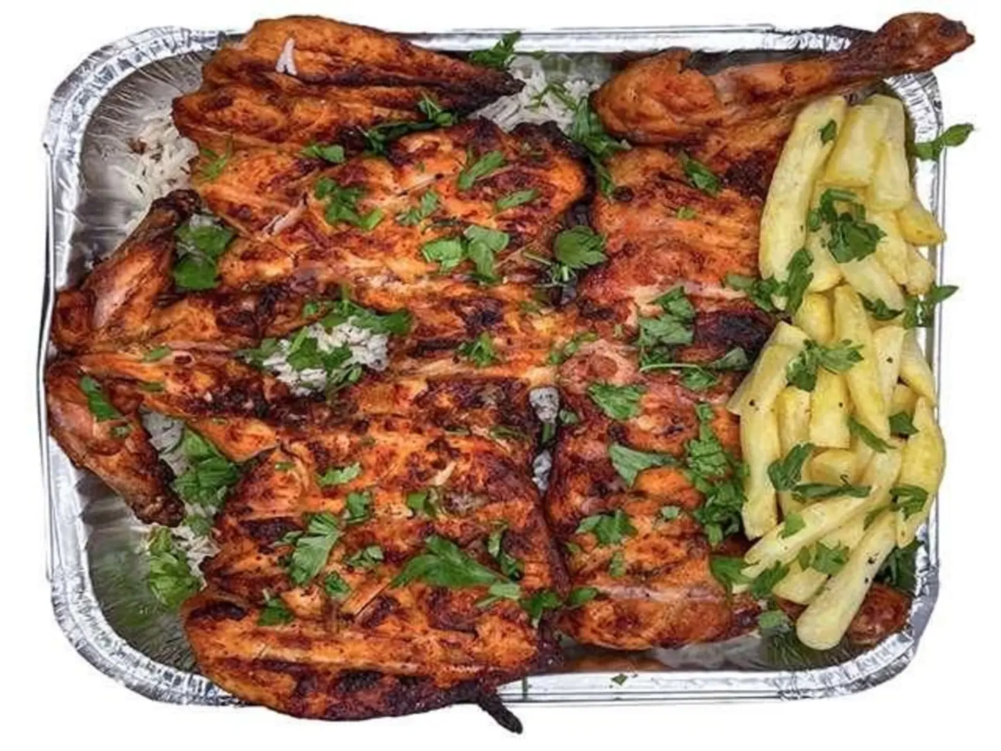 حبة دجاج على الفحم مع بطاطس و رز