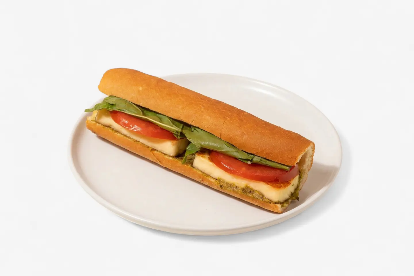 Halloumi Pesto Sandwich In Loaf Bread