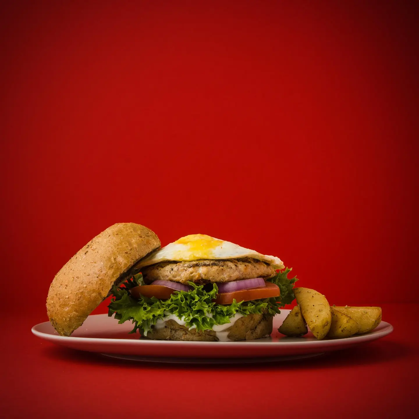 Egg Chicken Burger With Potato Wedges