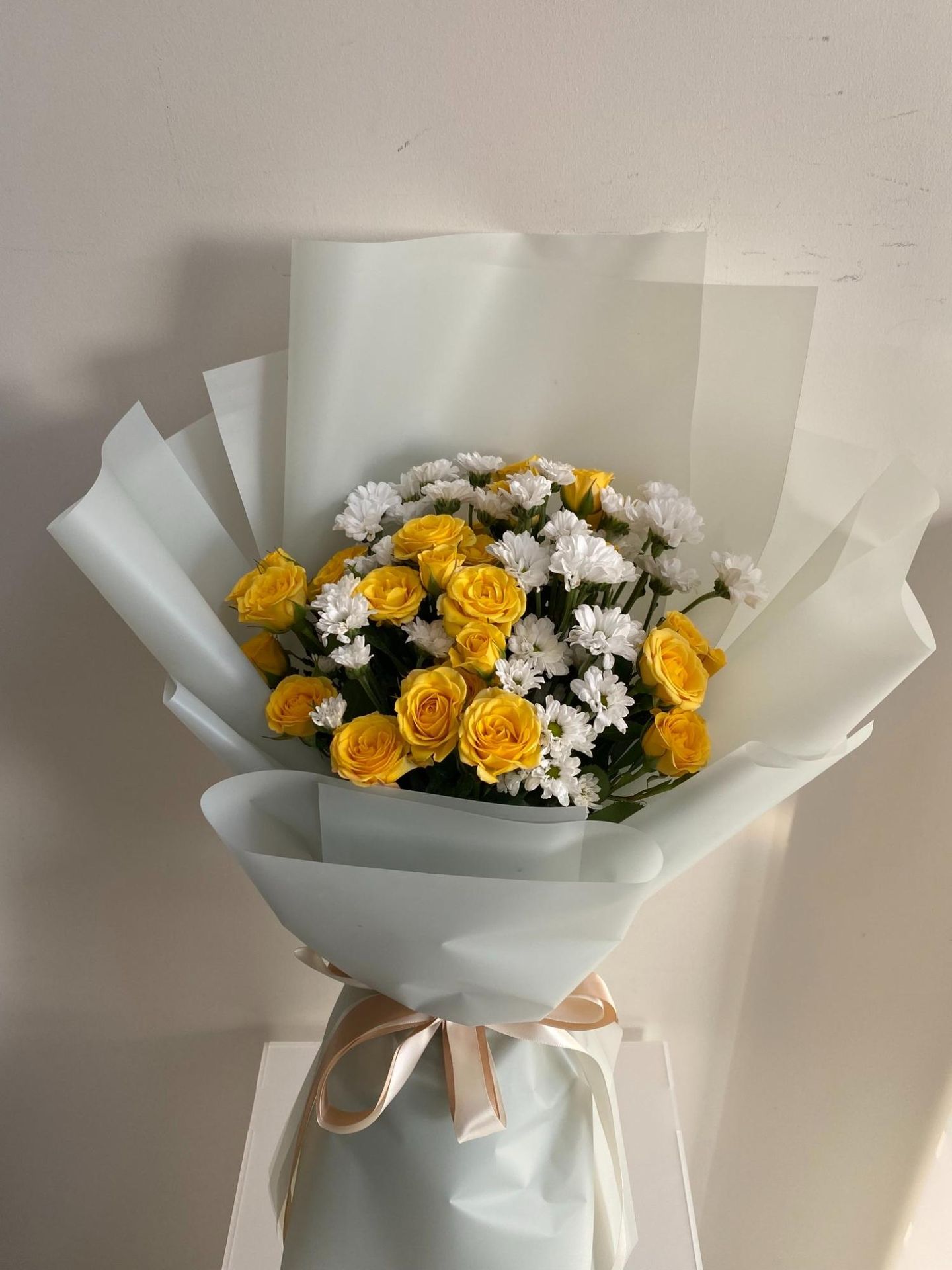 White Baby Chris And Yellow Baby Rose Bouquet