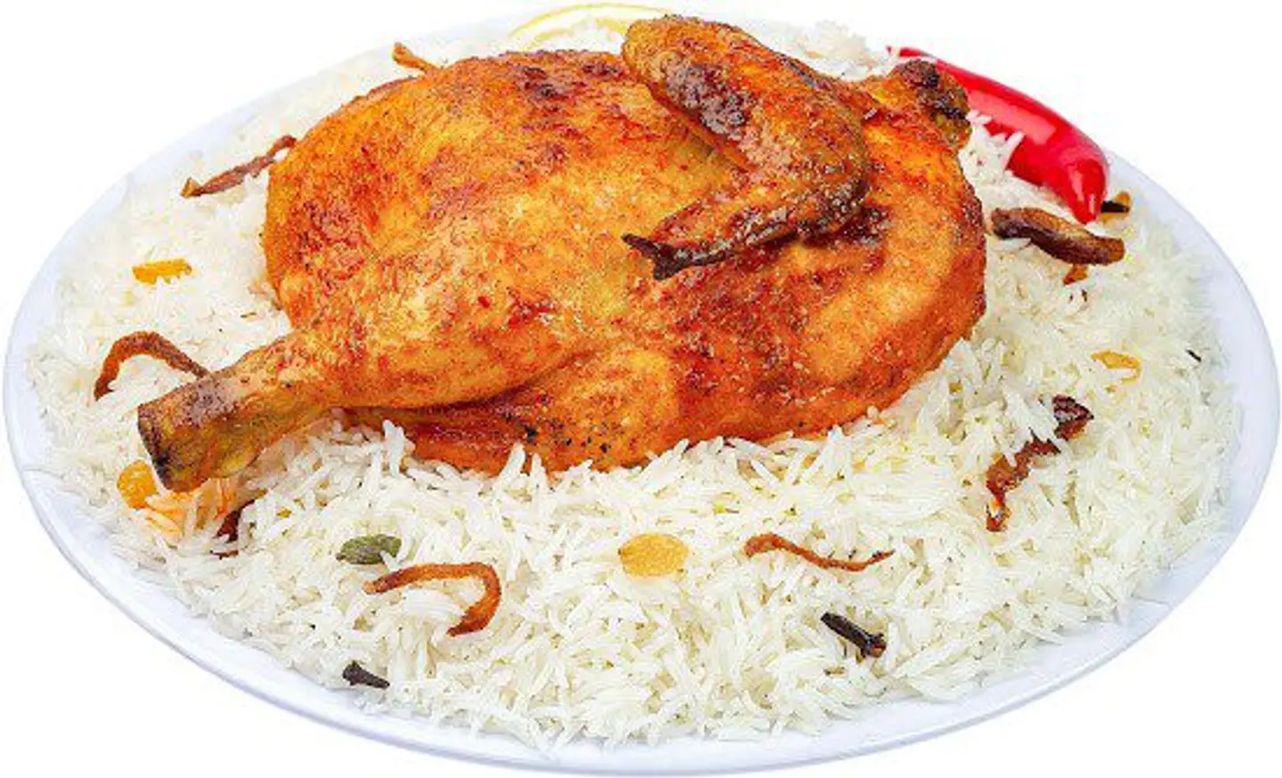دجاج مقلي - نص حبة دجاج مقلي مع أرز