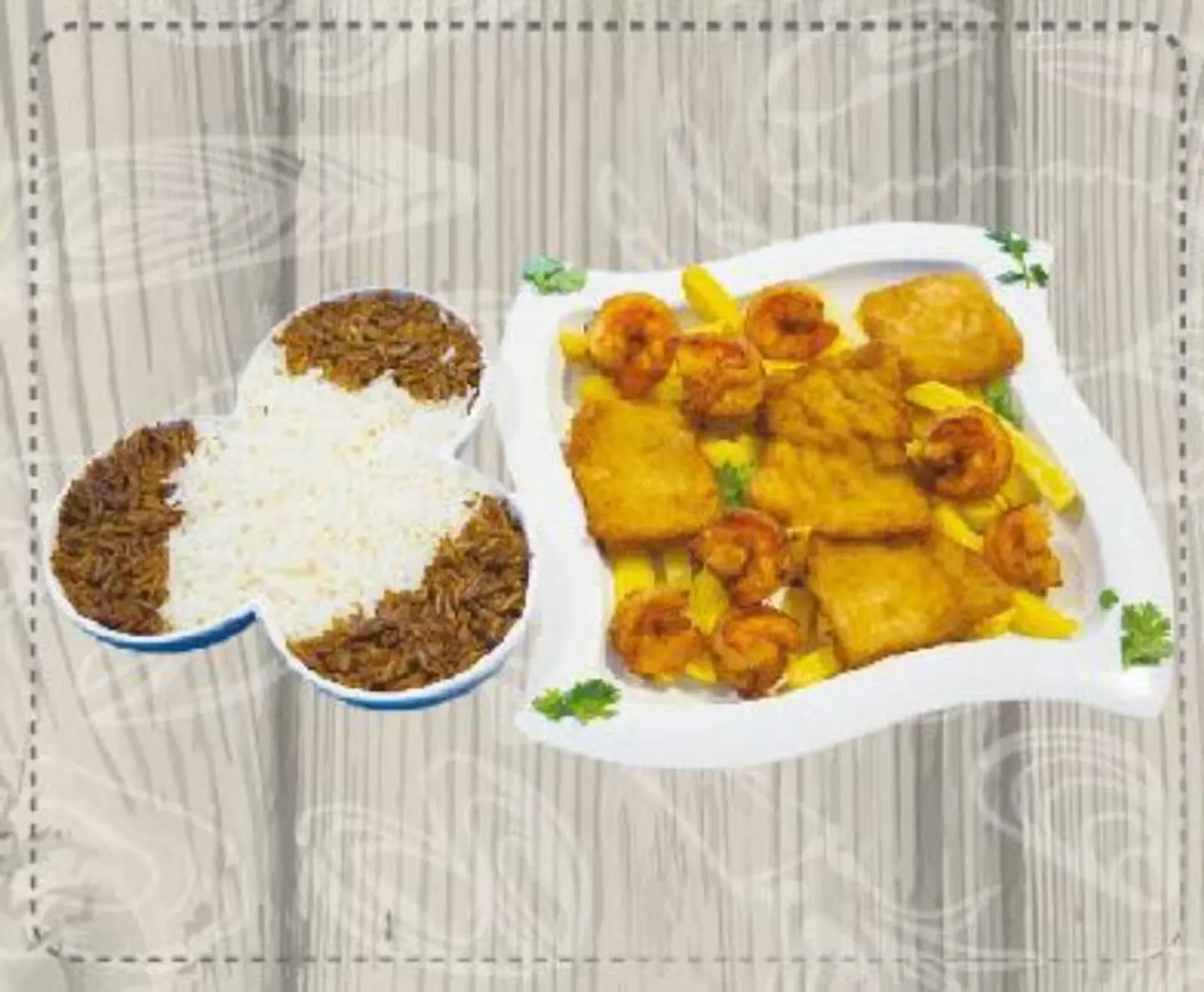 وجبة مشكل مع أرز - مقلي