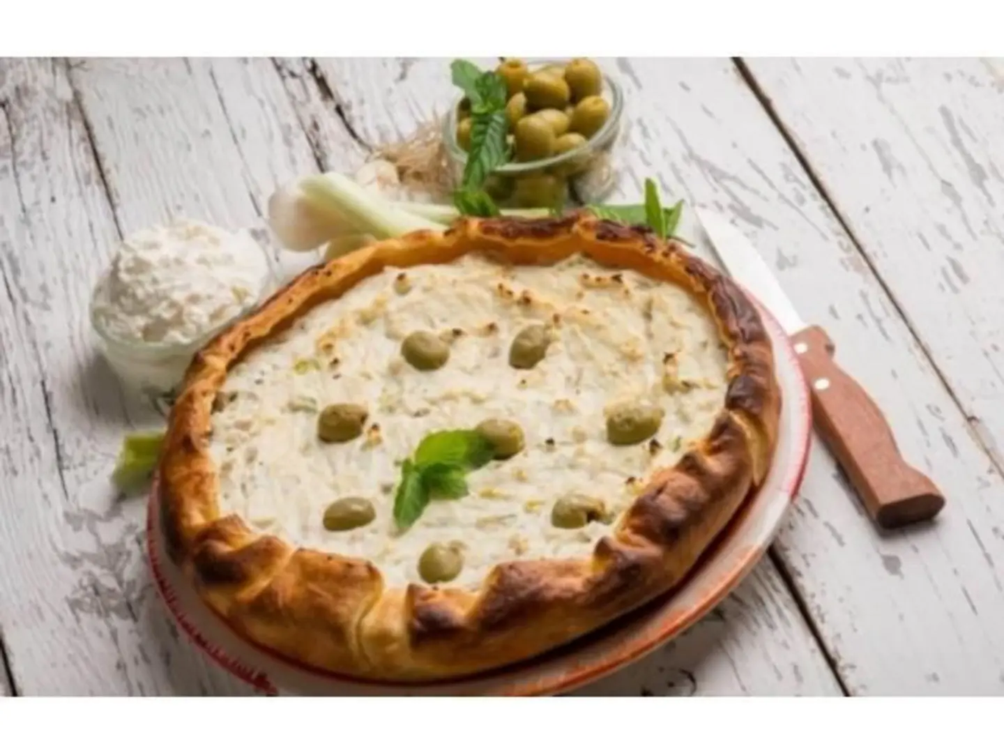 Mozzarella Cheese Pie With Aleppo Style Green Olives
