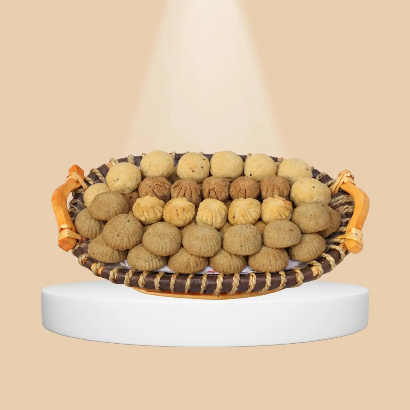 سلة خزف بيضاوي معمول منقشين و دخن وقشطة