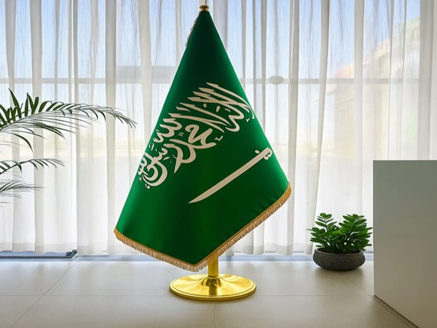 علم المملكة العربية السعودية الكبير مع ستاند فاخر