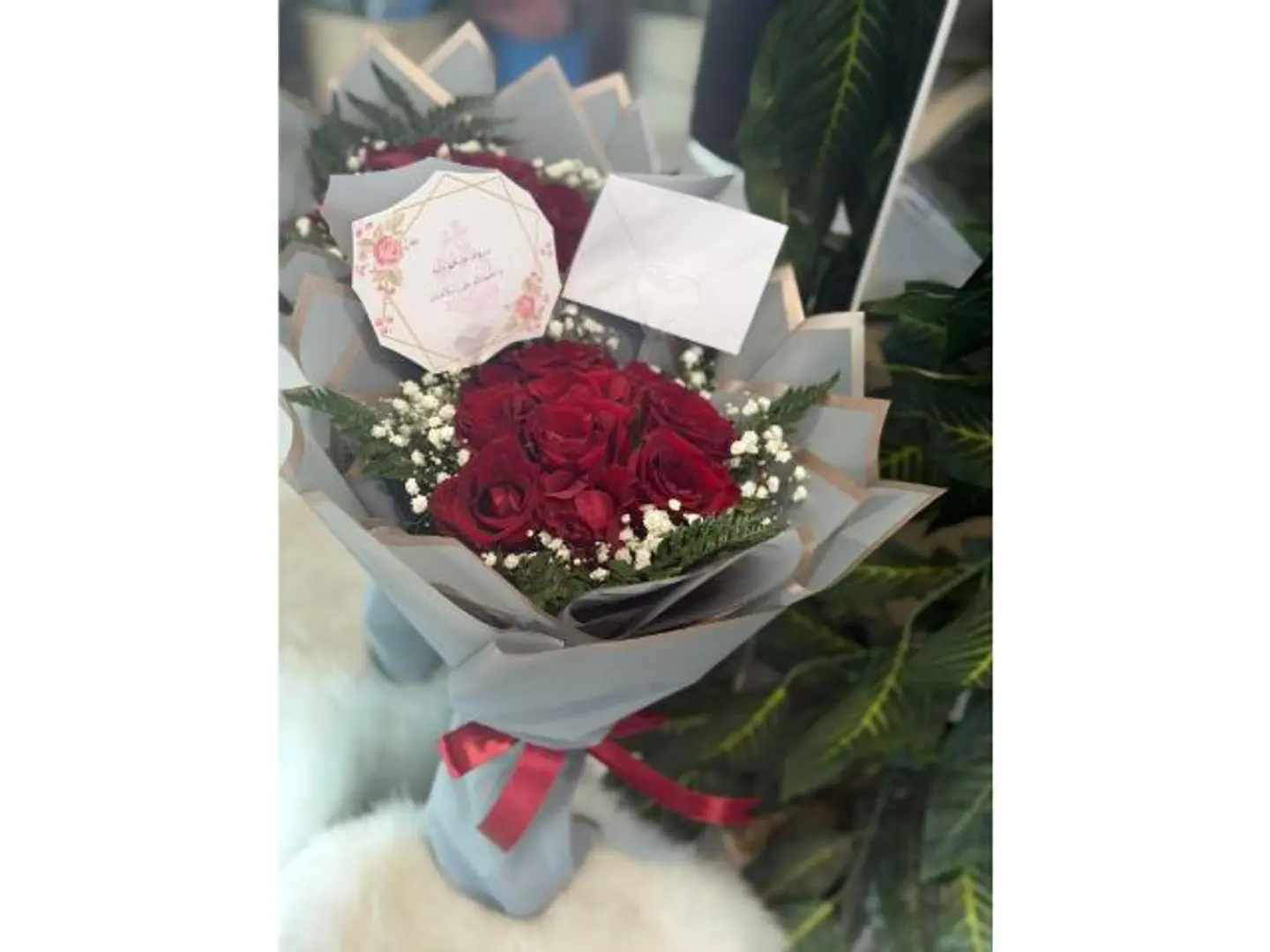 Small Red Rose Bouquet With Gray Packaging