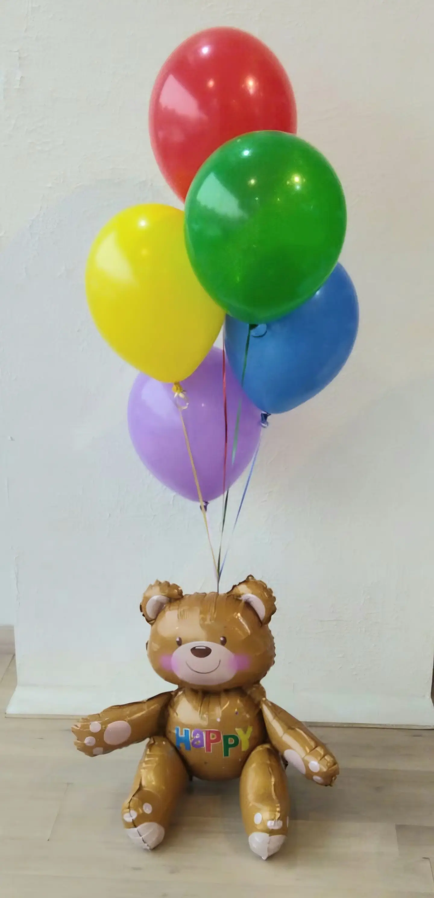 Happy Birthday Bear Balloon With 5 Colorful Balloons Filled With Heluim