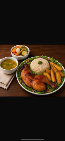 وجبة ربع دجاج مع بطاطس بالفرن + شوربة + طرشي