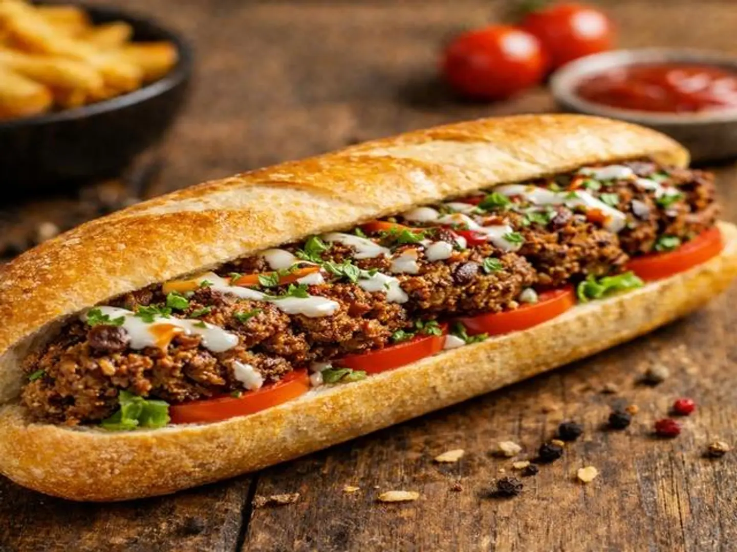 ساندوتش لحم مفروم جريل خبزفرنسى بالجبنة