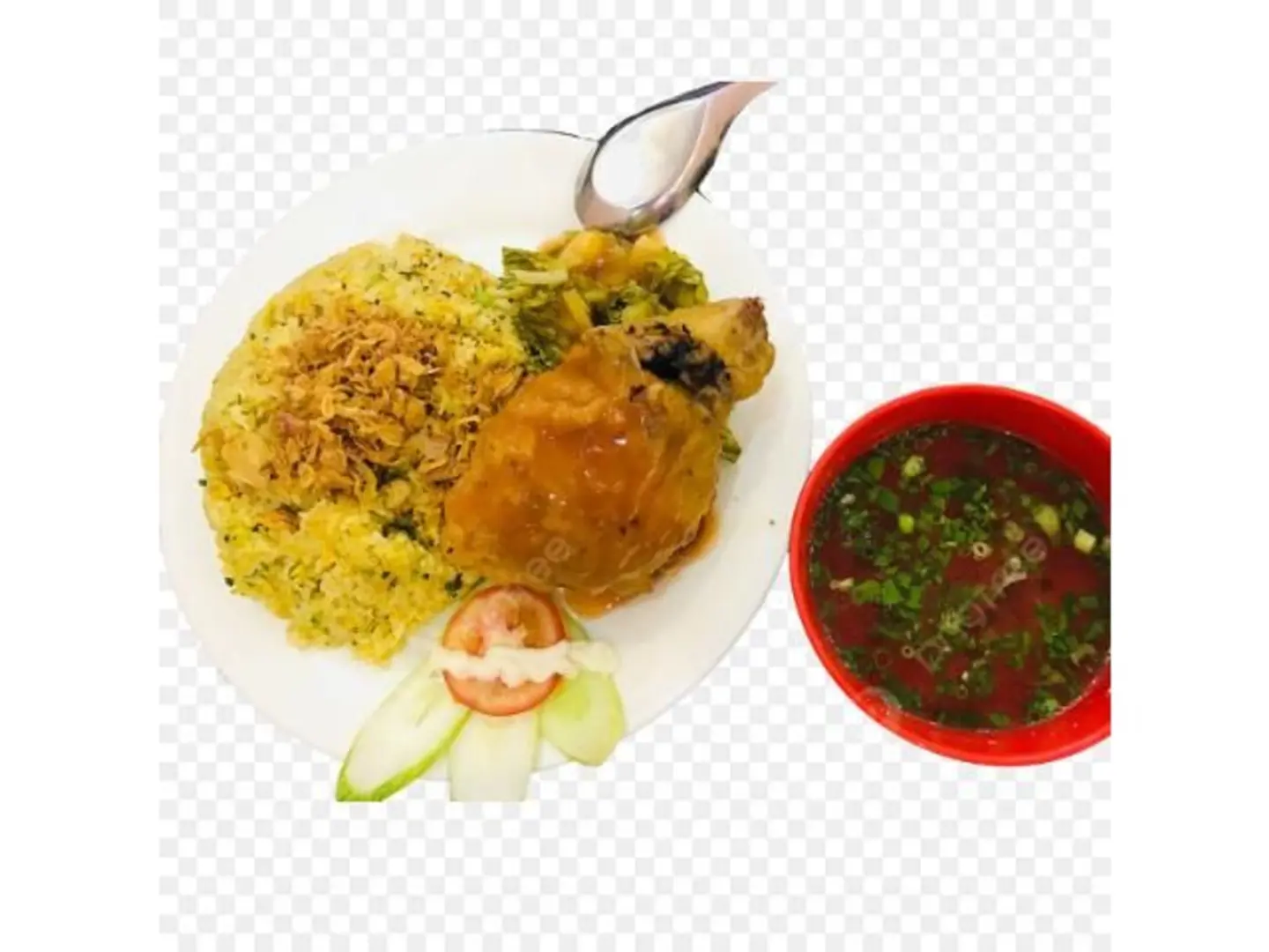 نصف دجاجة مع ارز وشوربة وسلطة