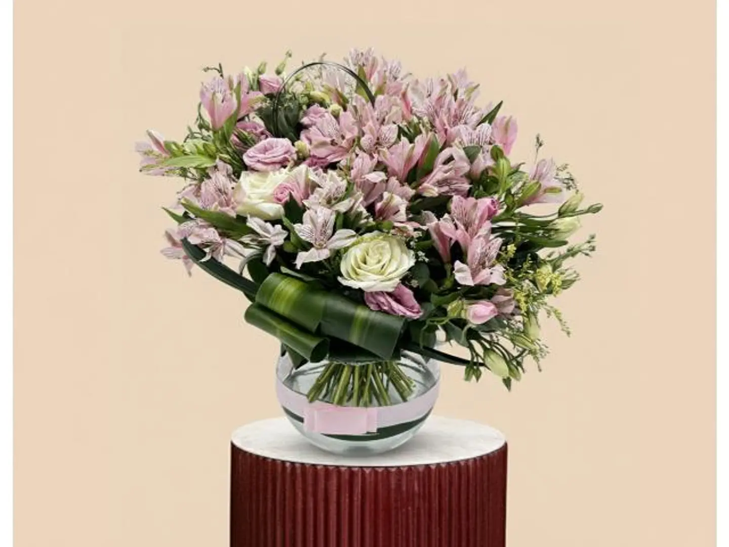 White Roses With Pink Alstroemeria Vase