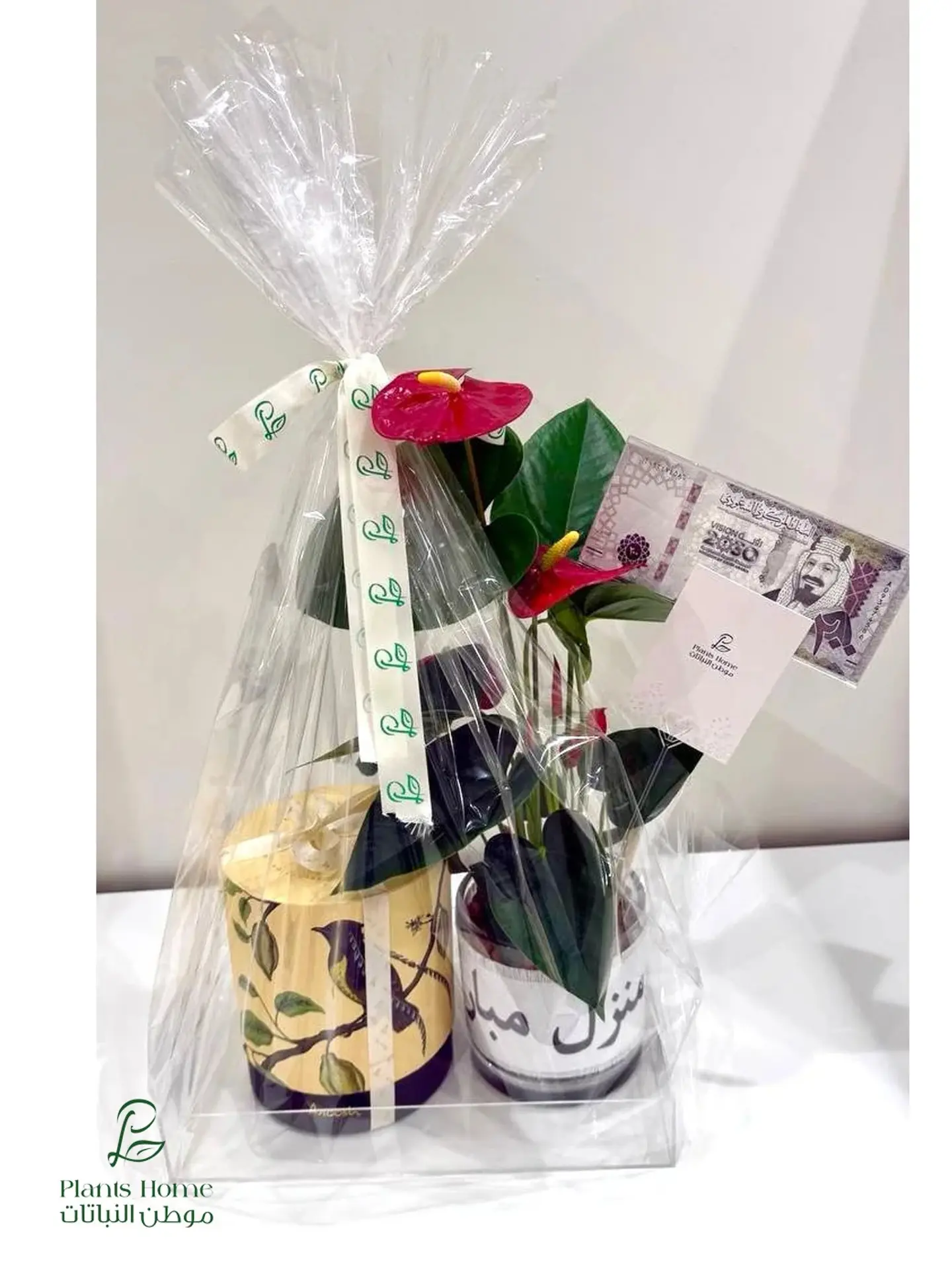 Red Anthurium With Ribbon “New Home Blessings”, Acrylic Money Envelope & Anosh Crunchy Chocolate