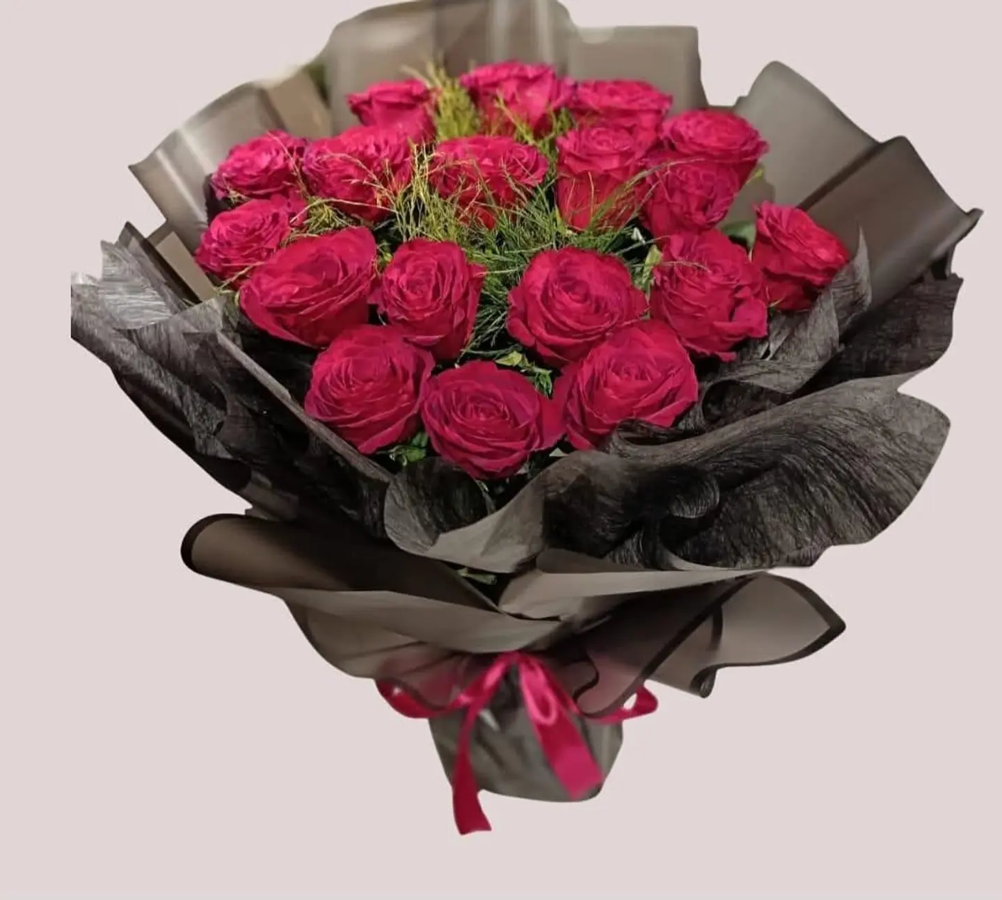 Red Rose With Black Wrapping And Ribbon
