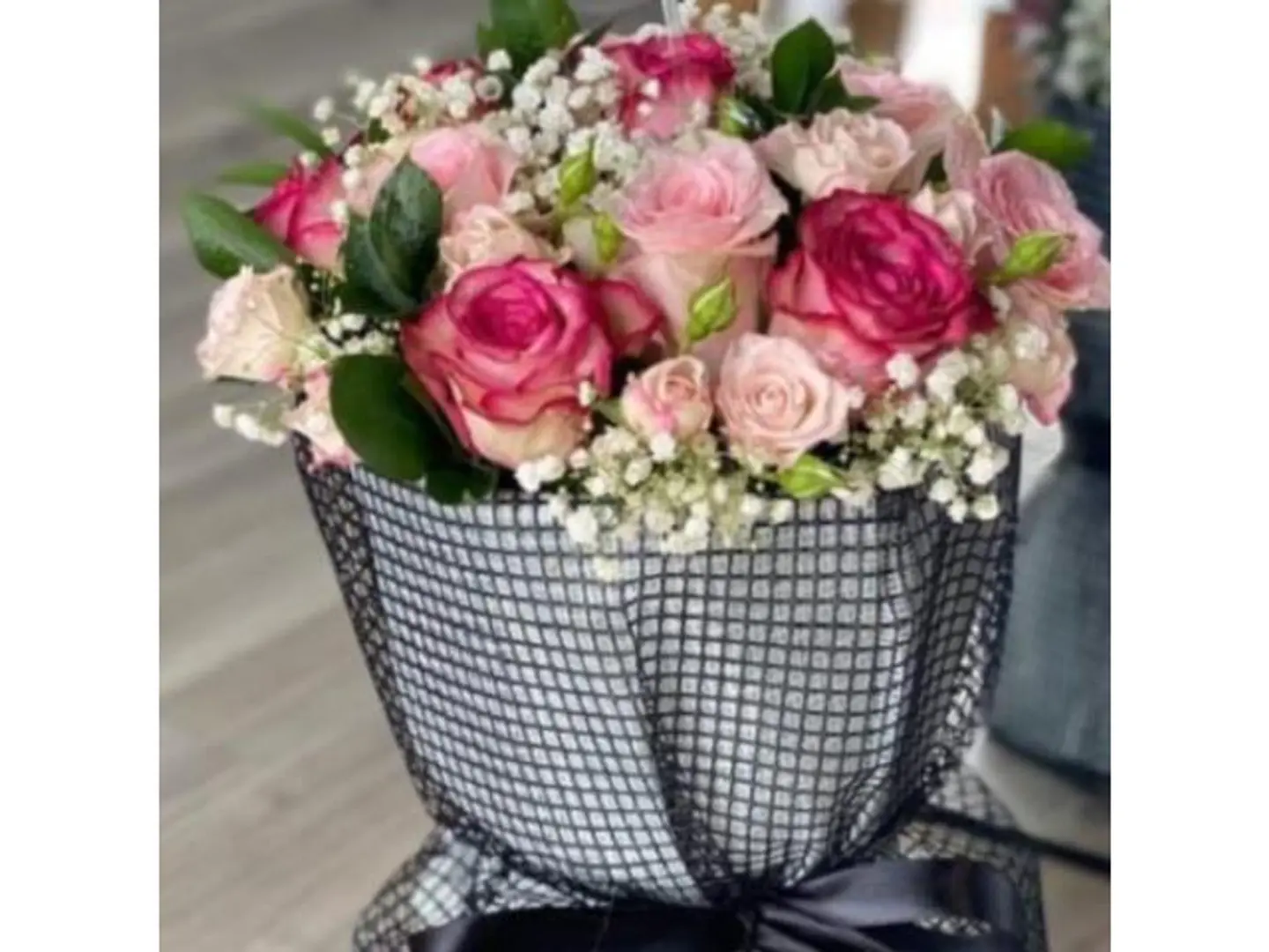 Round Mixed Flower Arrangement With Large Fabric Wrapping
