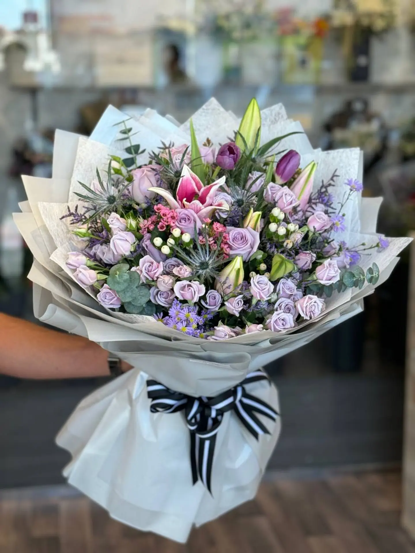 A Large Mixed Bouquet Of Purple.
