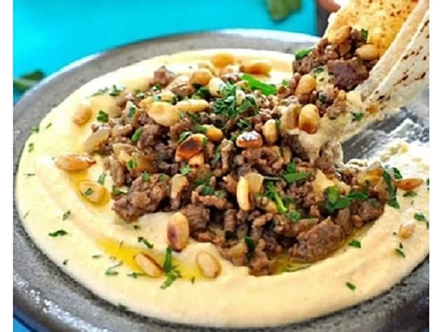 Mgalgal Meat With Hummus