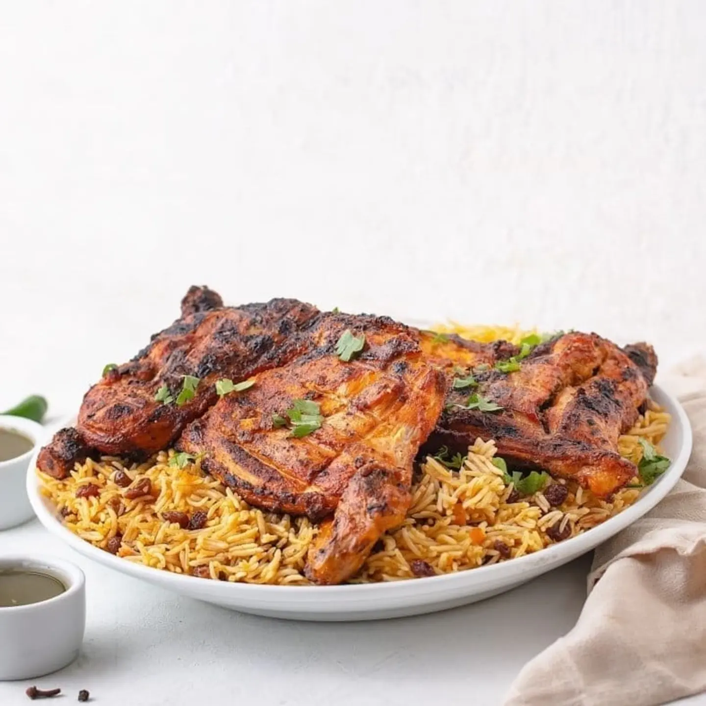 نصف فروج مشوي مع رز بخاري