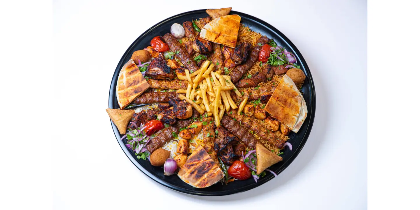 صحن الضيف 20 سيخ مع ارز و مقبلات