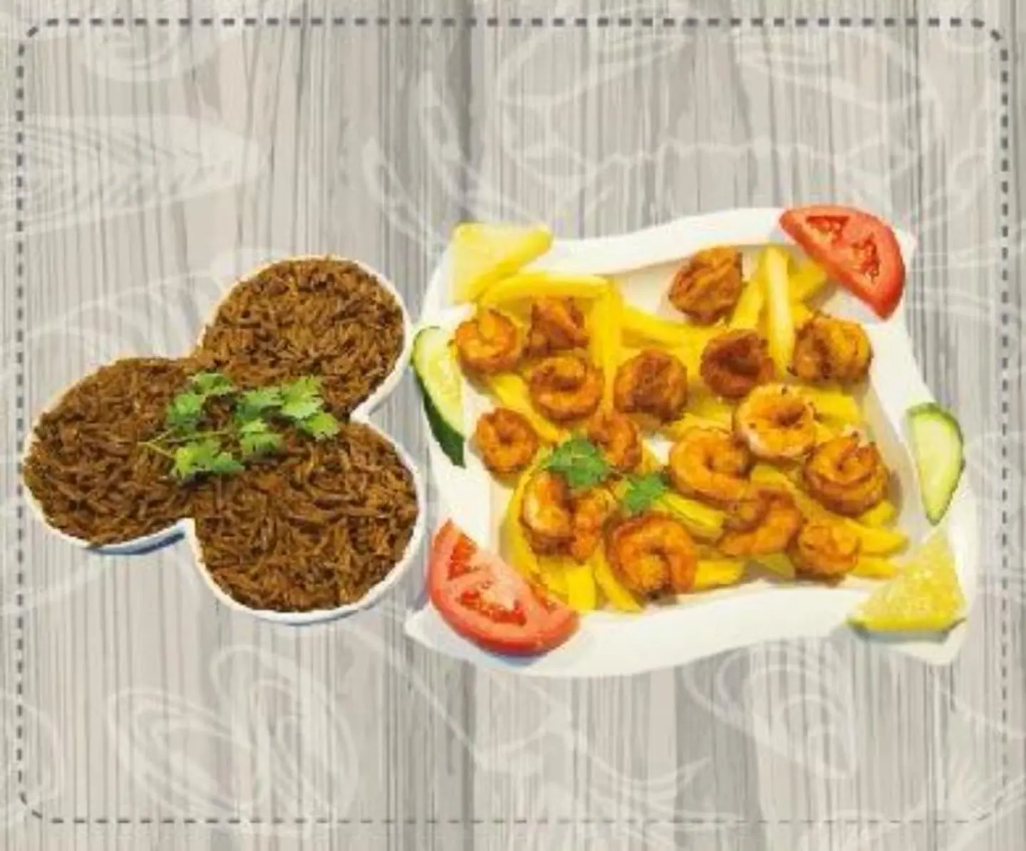 وجبة جمبري مع رز - مقلي