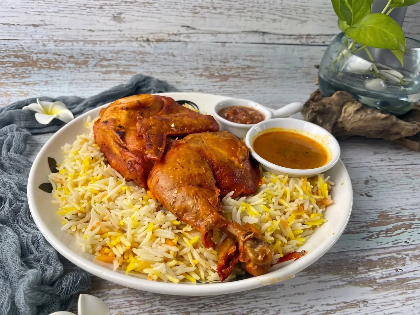 نص دجاج شواية مع الرز