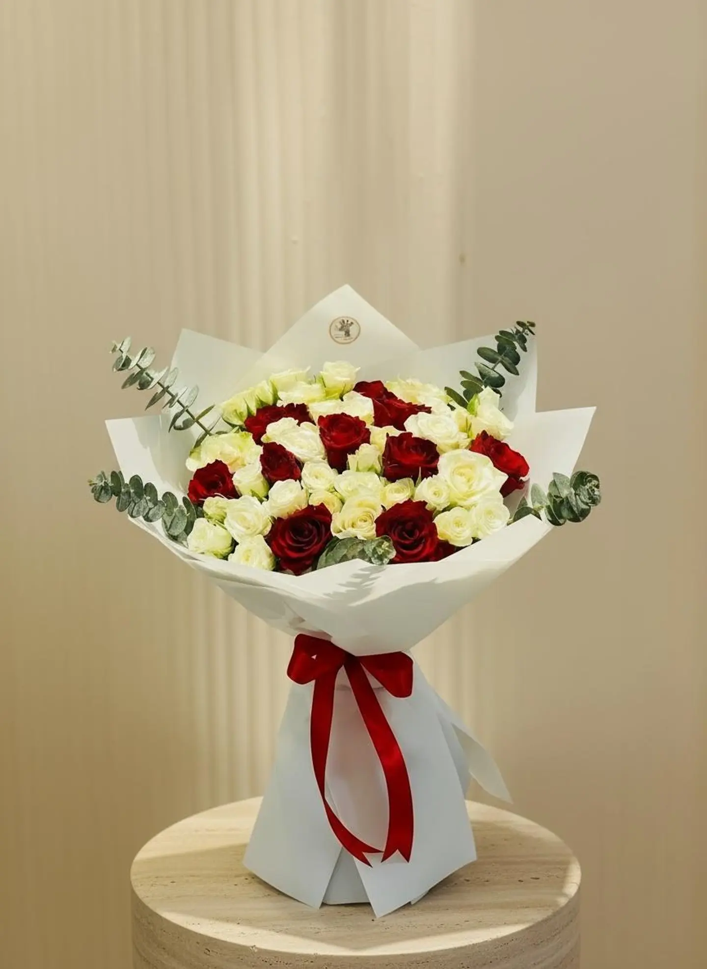 White & Red Roses Bouquet 96