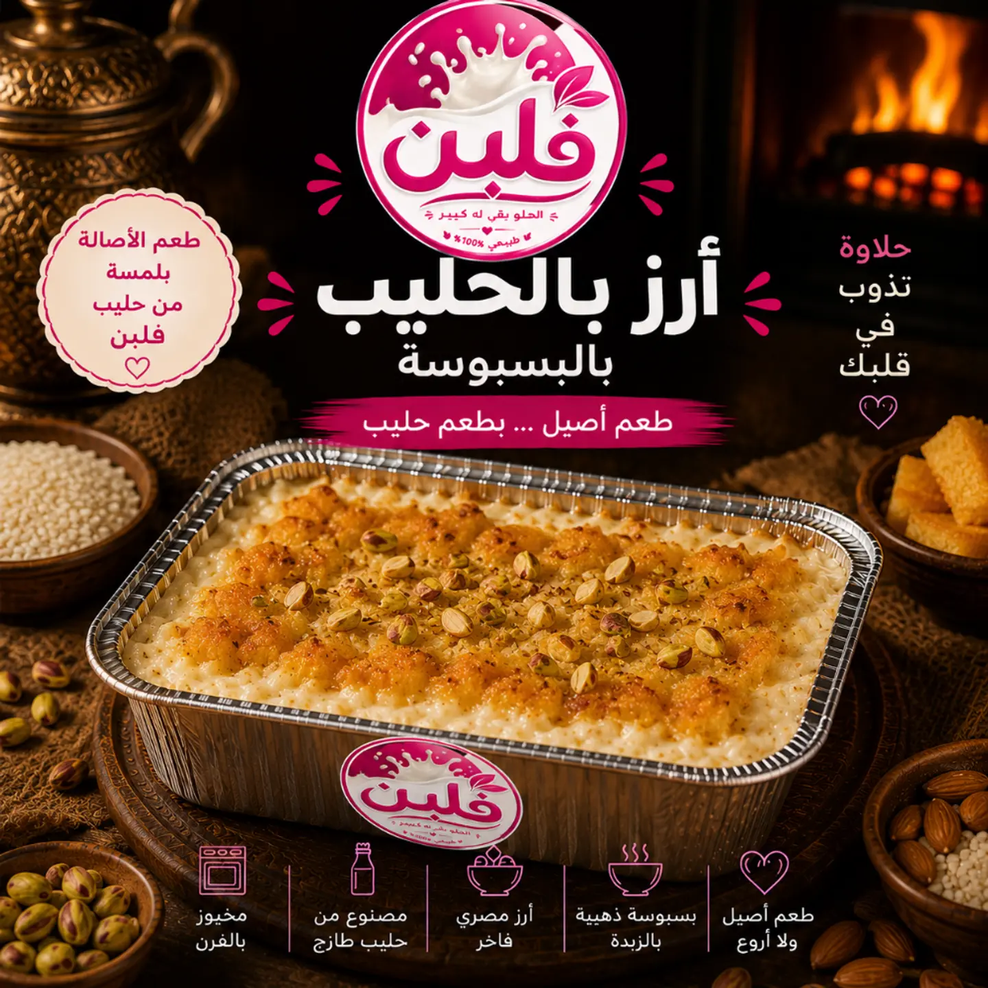 أرز بالحليب بالبسبوسة