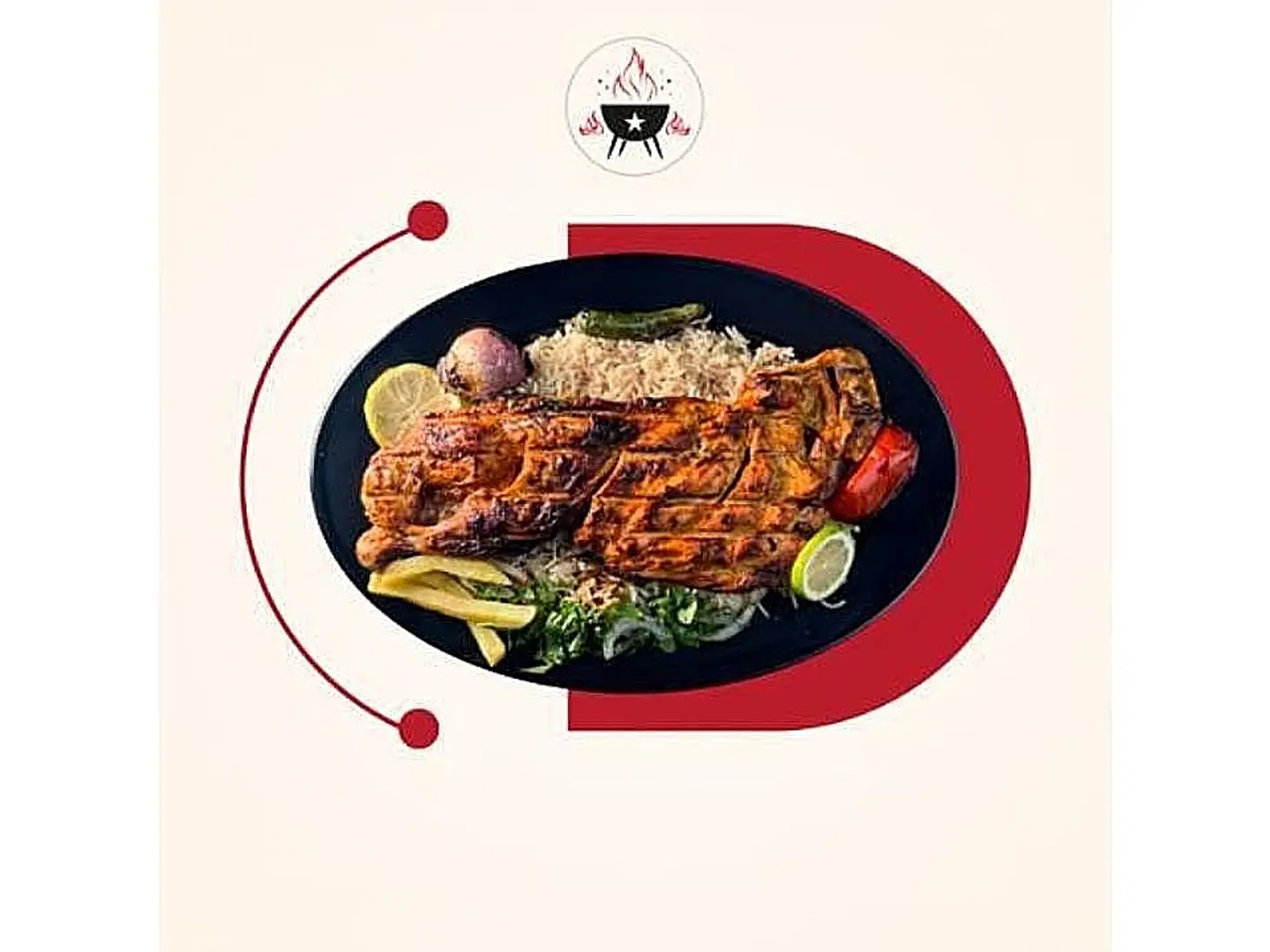 نص حبة دجاج على الفحم مع رز
