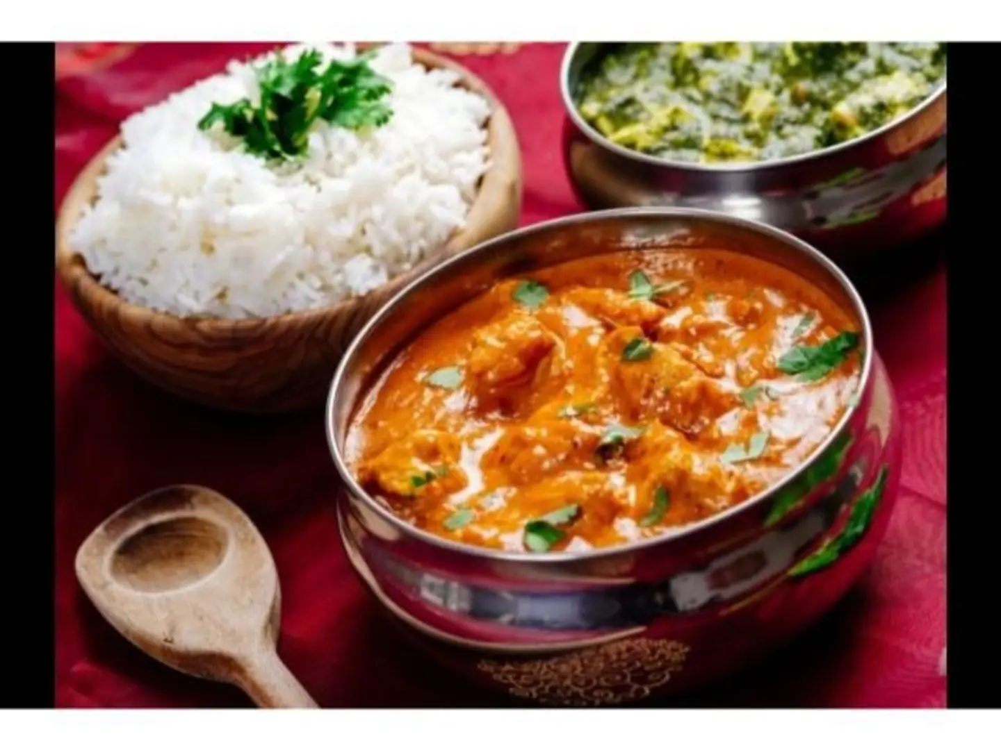 Chicken Tikka Masala, Butter Chicken, Biryani Rice, Raita And Salad