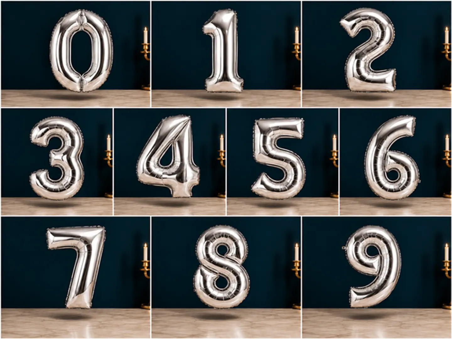 Silver Number Balloons