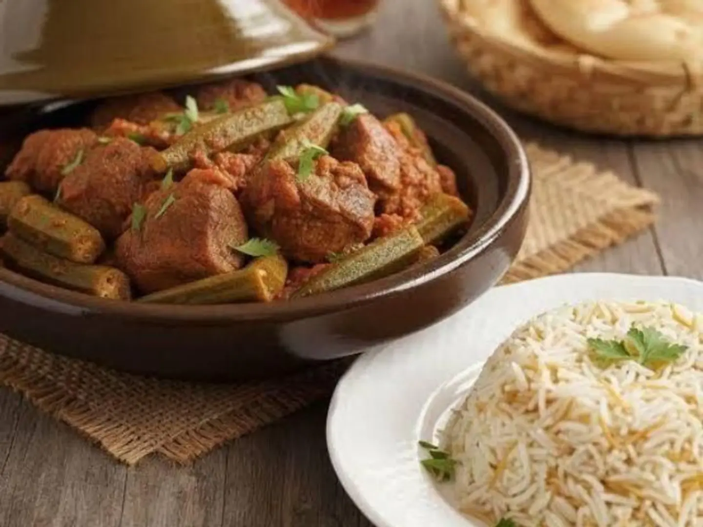 بامية لحم وأرز