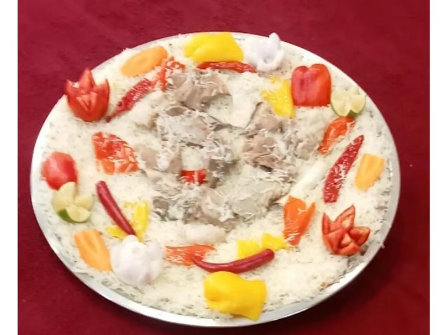 Serving Of Young Camel Meat With Basmati Rice And Laban.