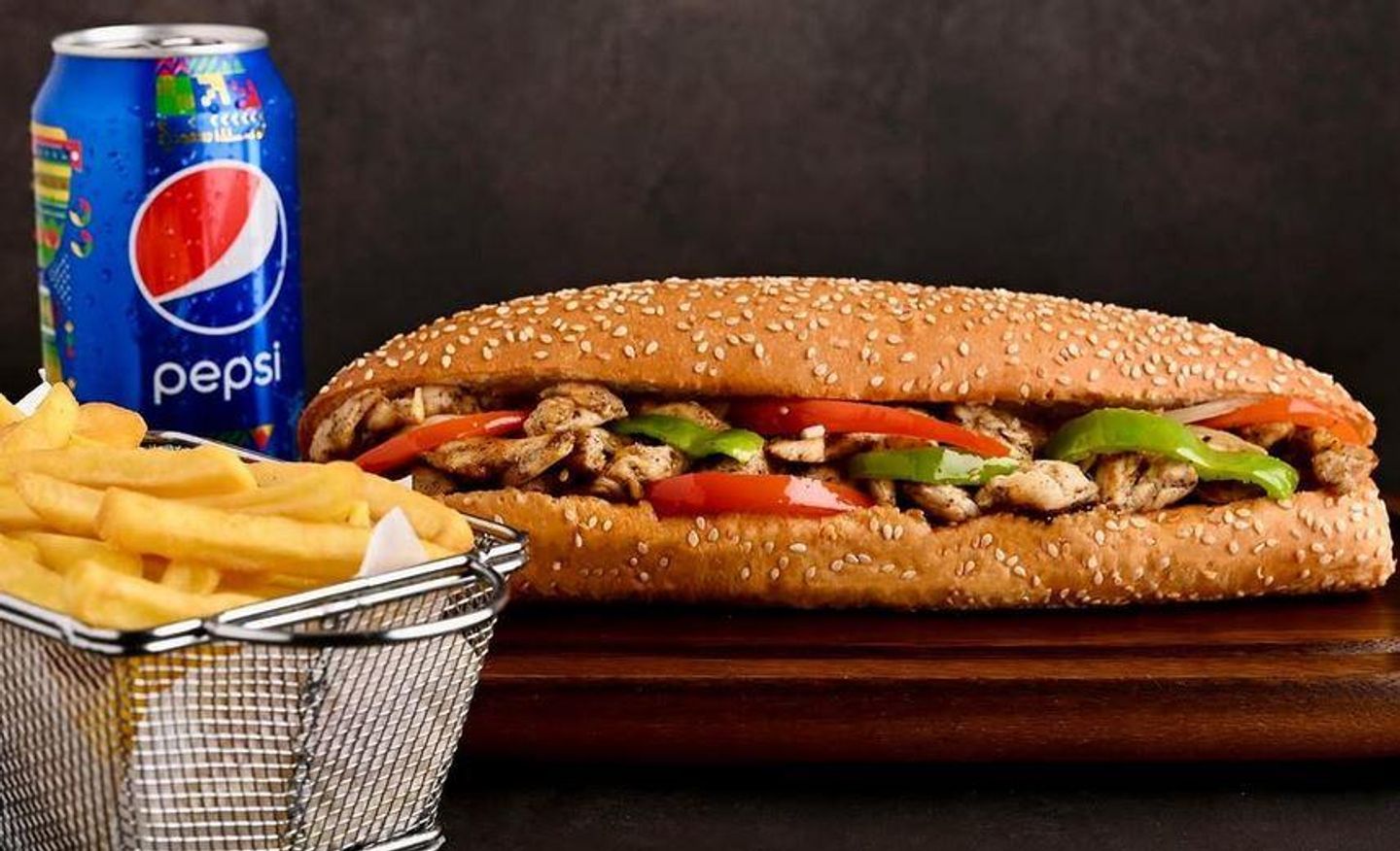 Fajita Sandwich With Fries And Pepsi