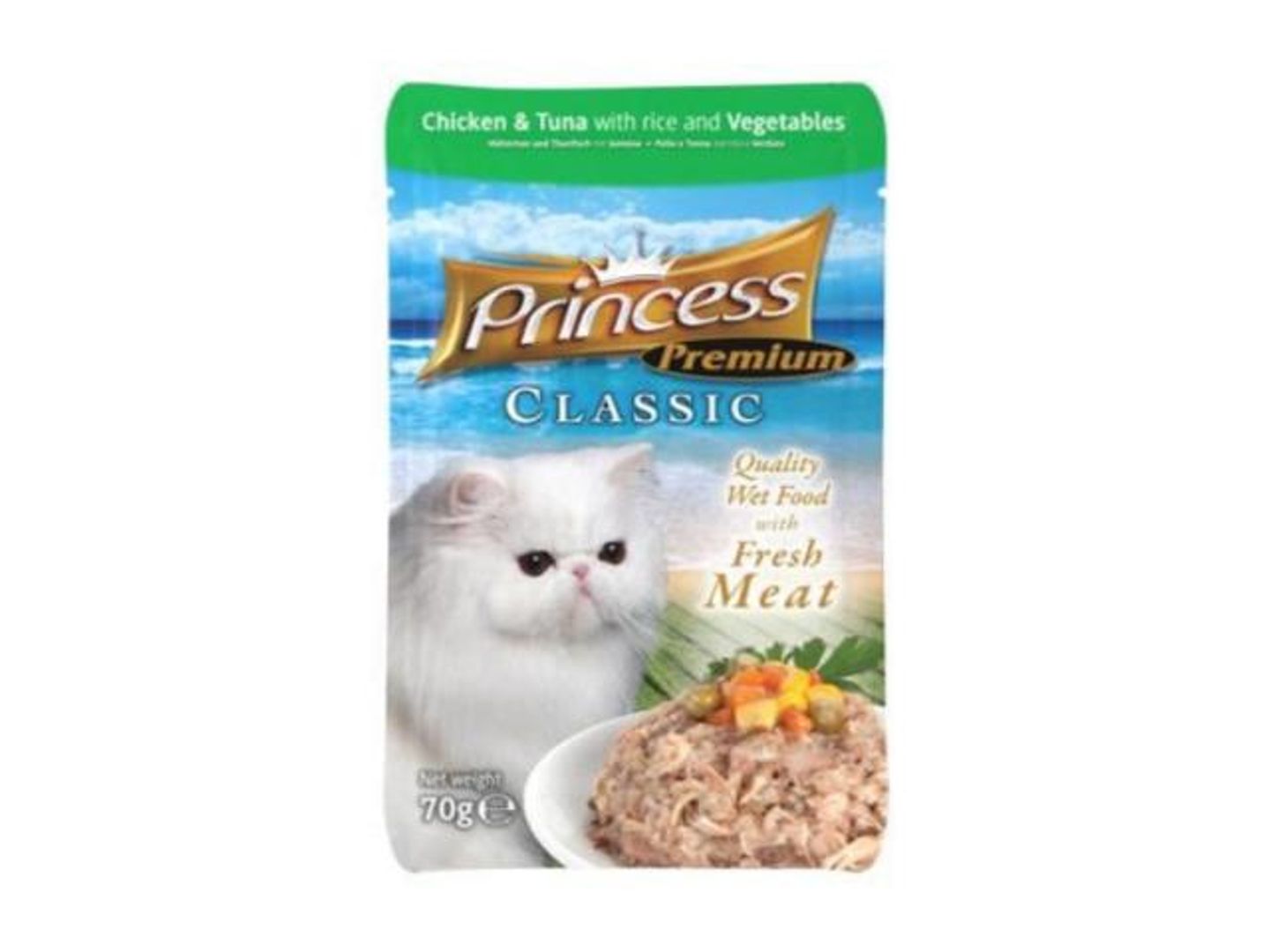Princess Classic Tuna & Chicken Pouches With Rice & Vegetables In Jelly Wet Cat Food, 70g