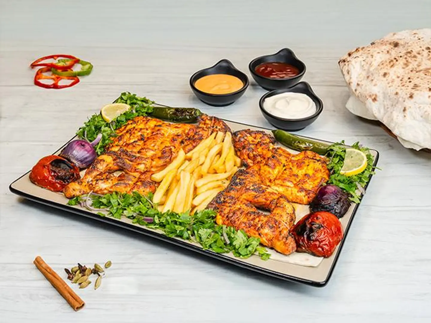 One Piece Of Charcoal Grilled Chicken With Potatoes