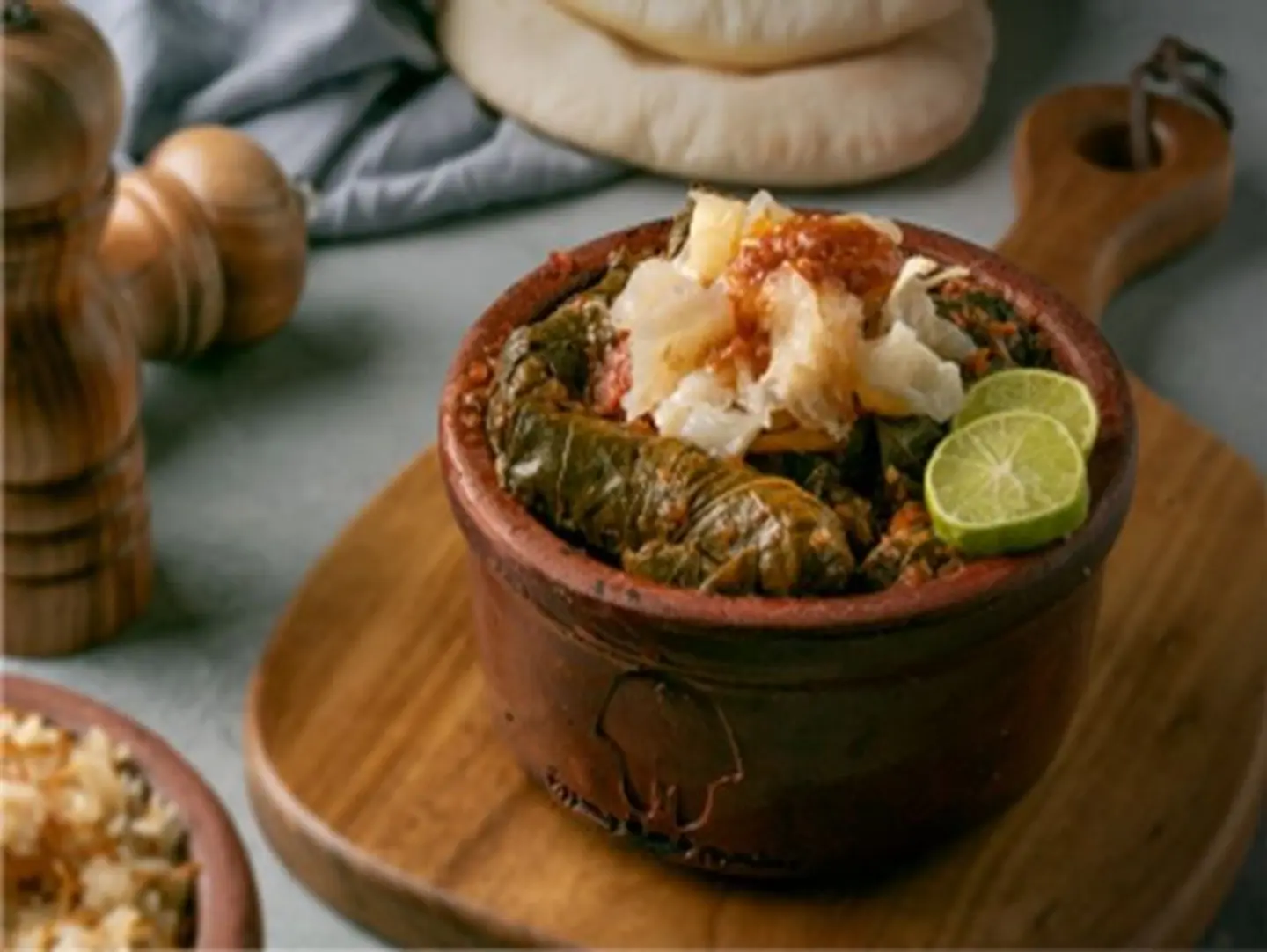 Kawarea With Stuffed Grape Leaves & Béchamel Pasta Casserole