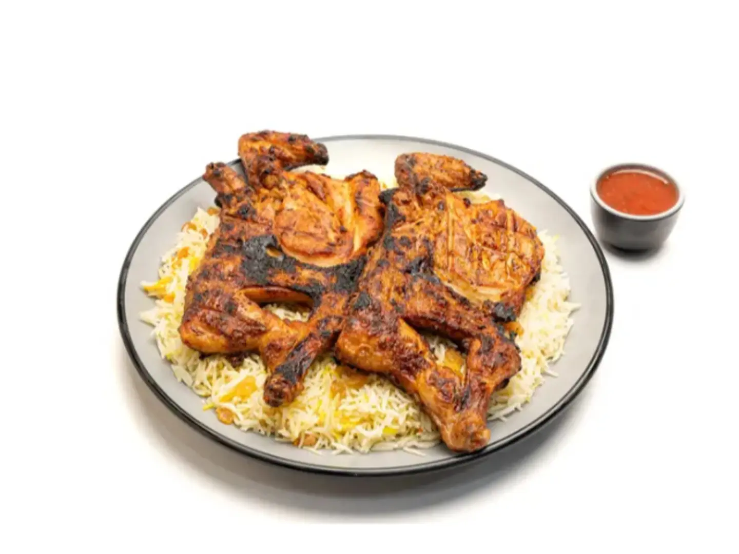 دجاج على الفحم مع رز - نص