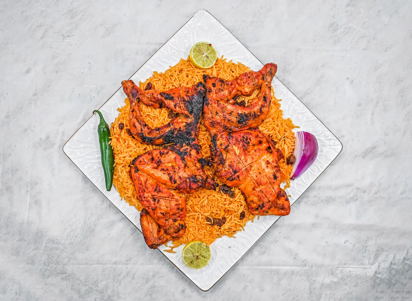 One Piece Of Chicken On Charcoal With Rice
