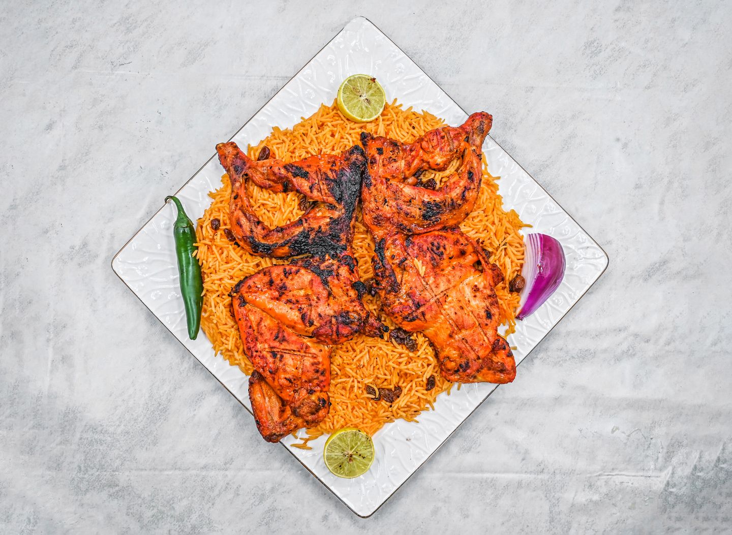 One Piece Of Chicken On Charcoal With Rice