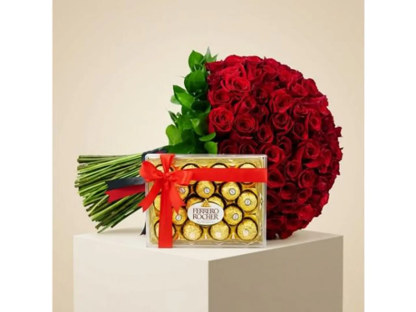 A Bouquet Of Roses With Ferrero Rocher Chocolates