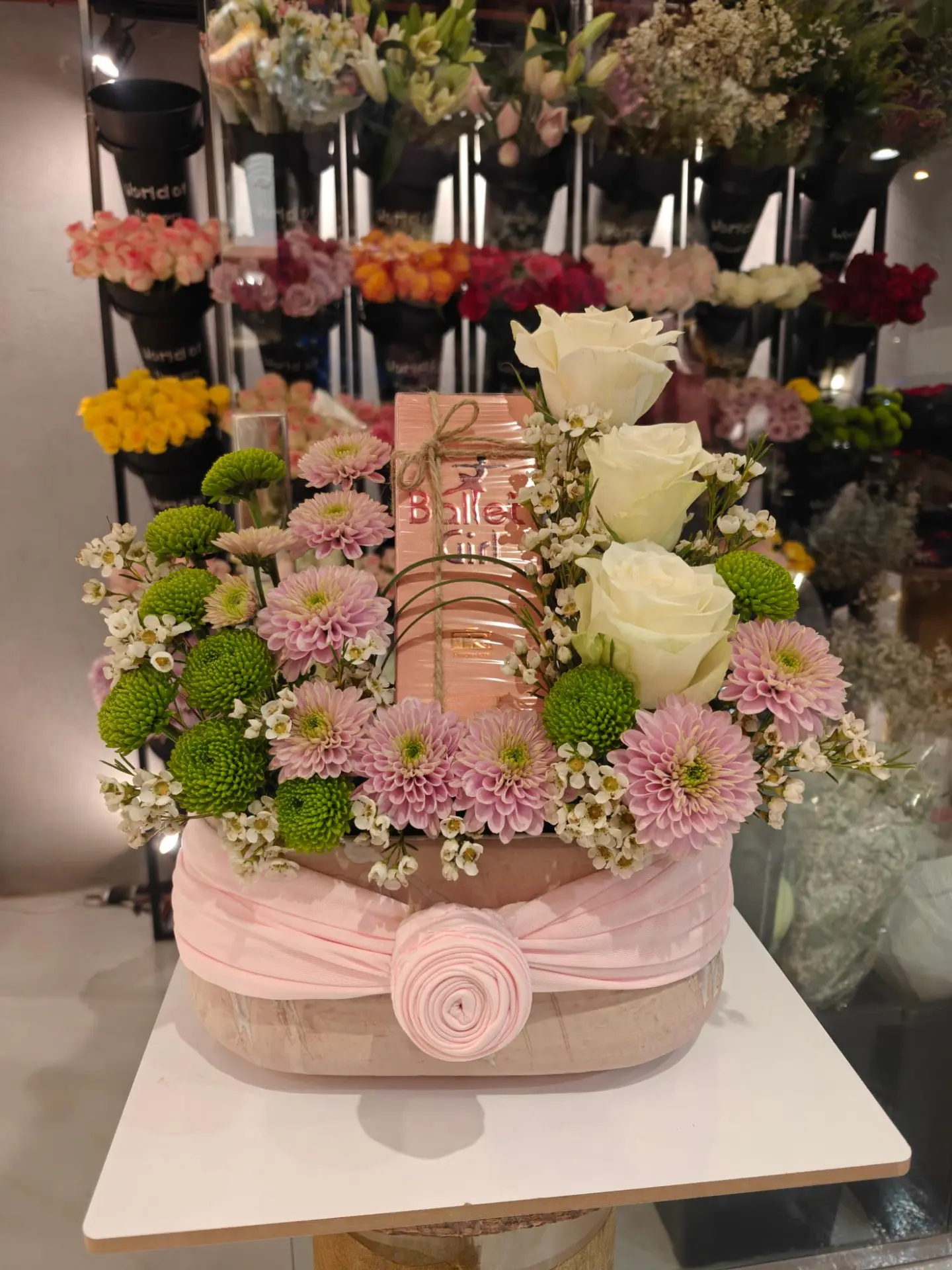 Marble Vase With Women's Perfume And Natural Roses