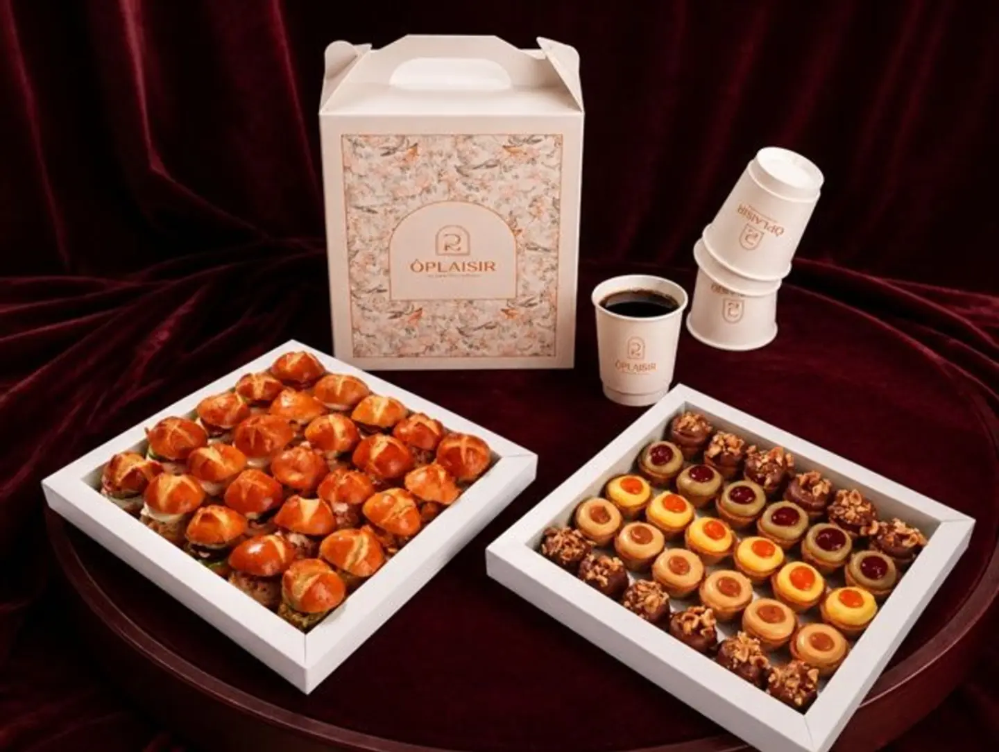 Mini Cheesecake Box & Mini Pretzel Box With Coffee