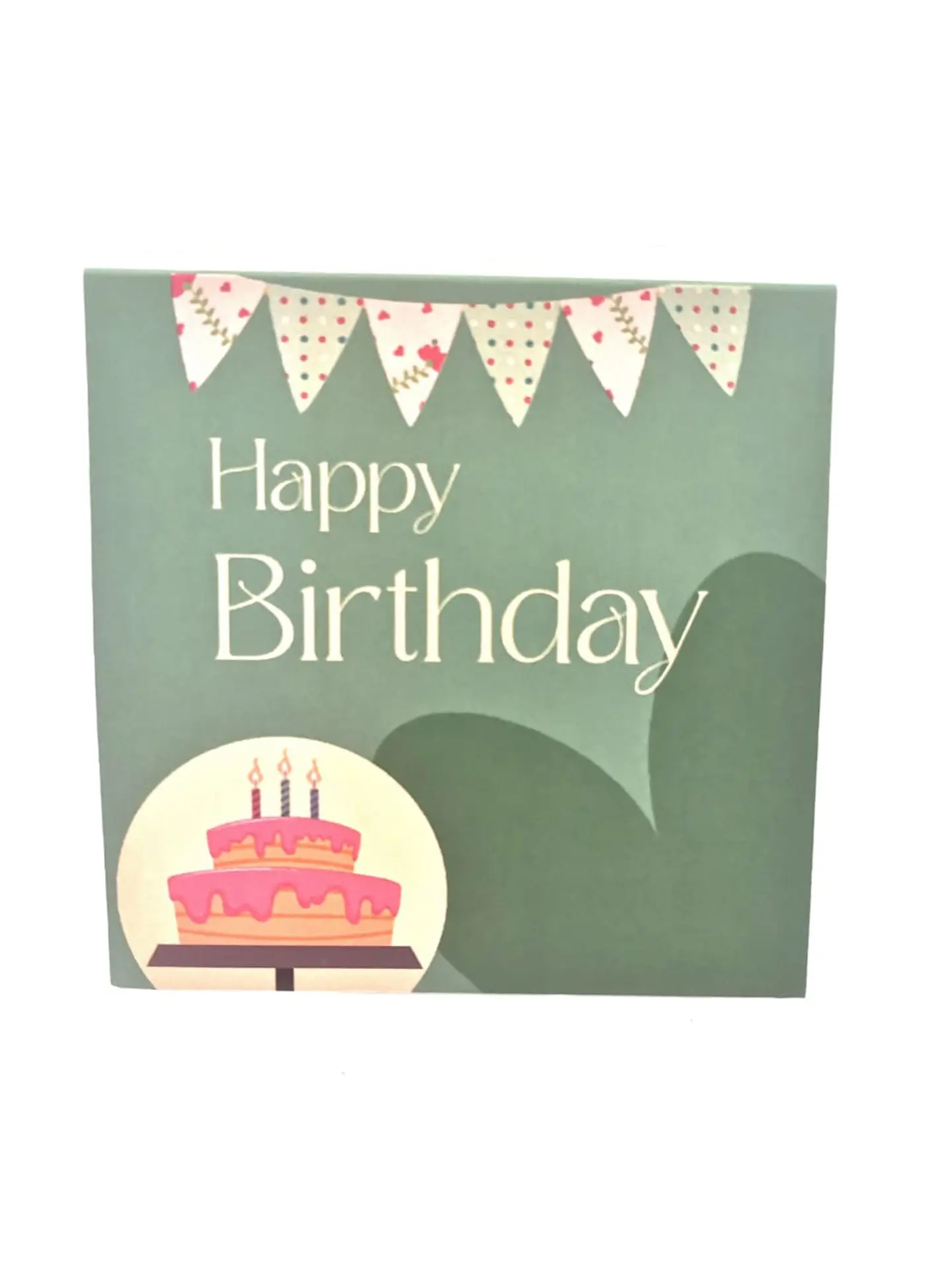 Green Birthday Cards With Banner And Cake