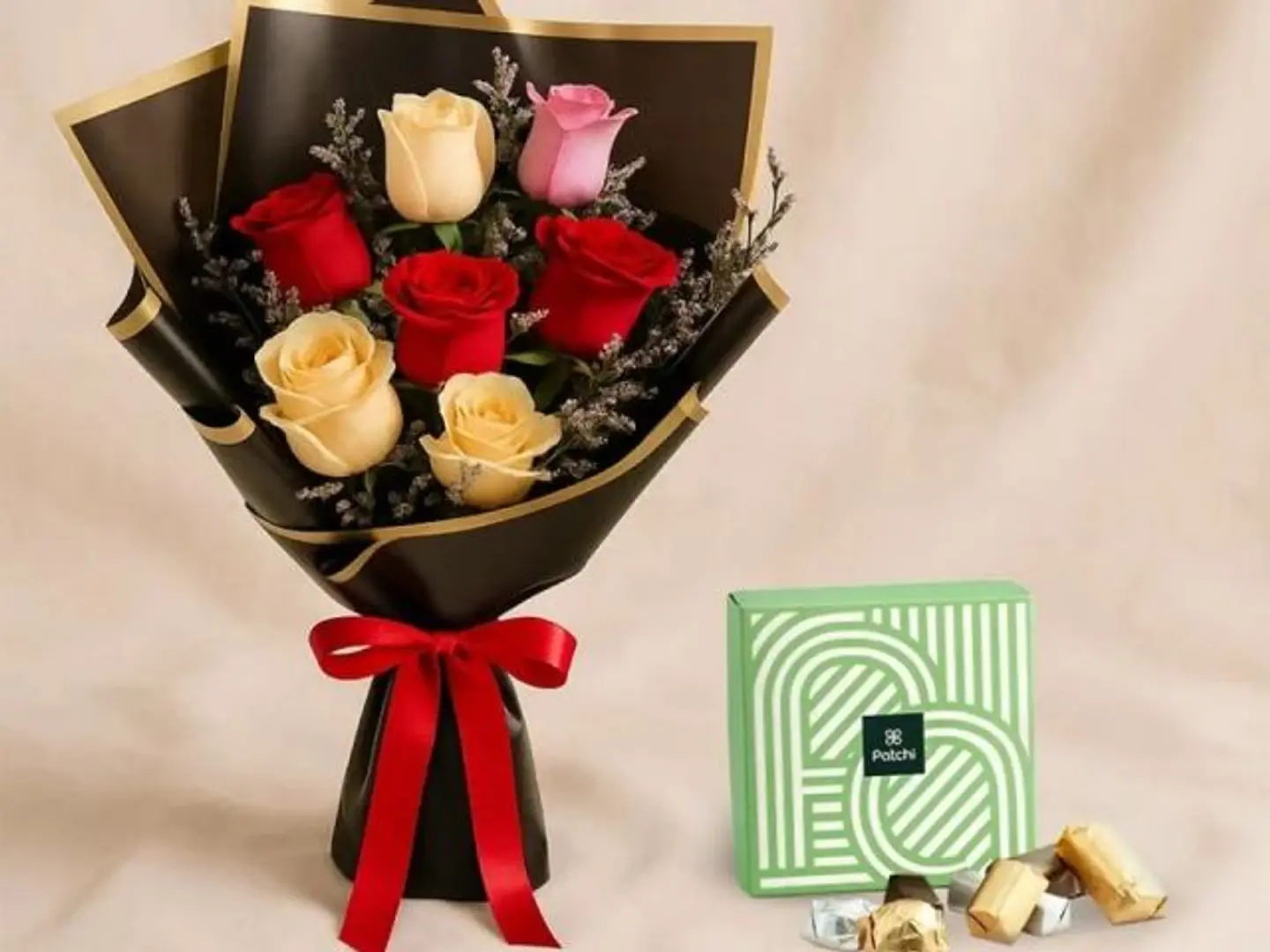 باقة ورد و شوكولاتة باتشي