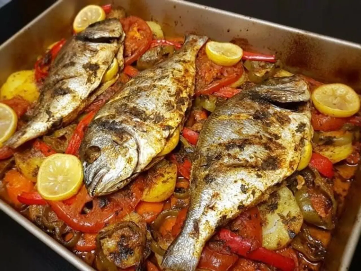 Dentex In A Tray With Potatoes