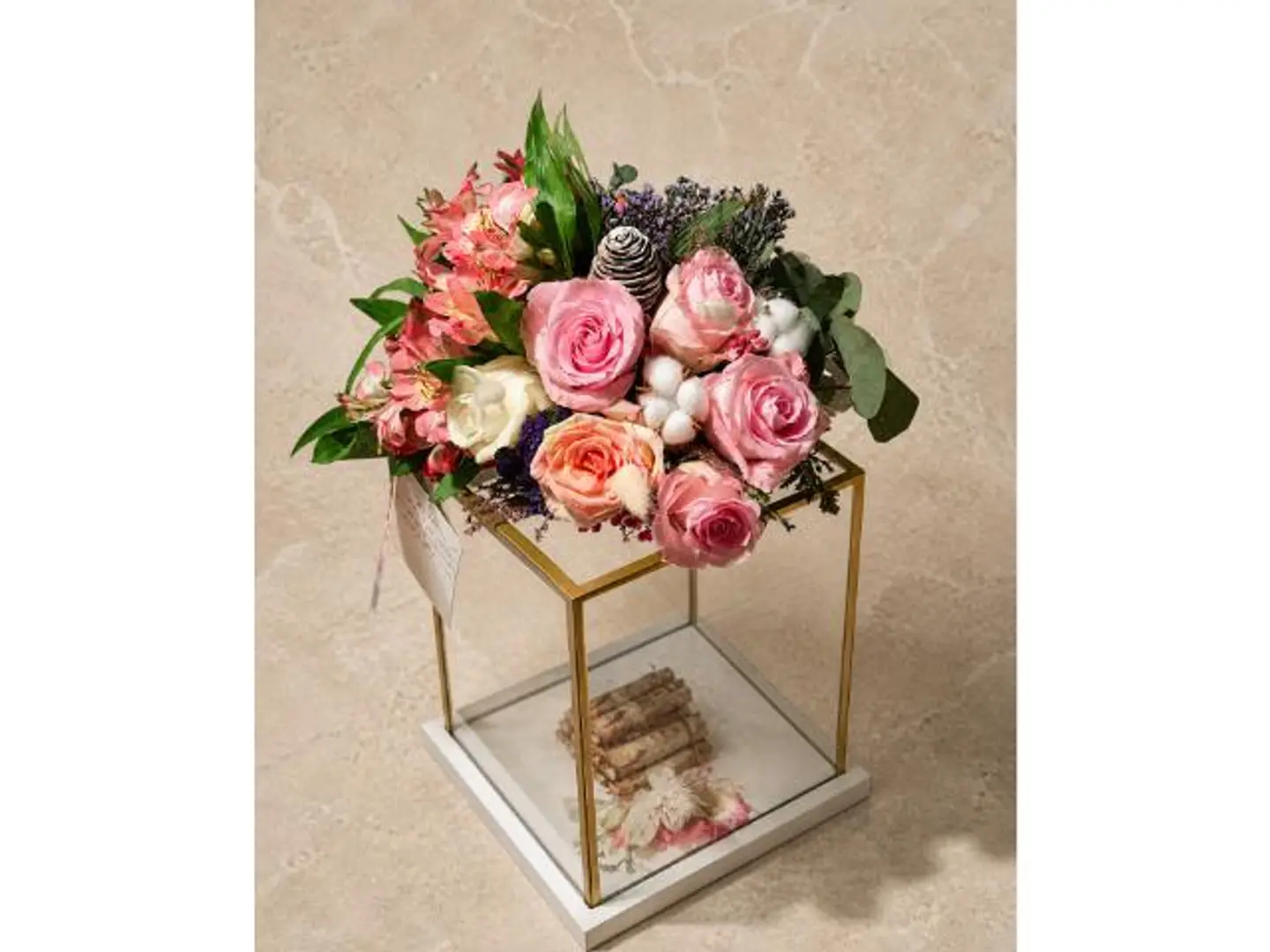 Glass Box With Flowers And Cash Gift