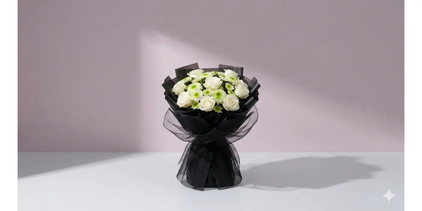 Artificial Tulip And White Baby Rose Bouquet