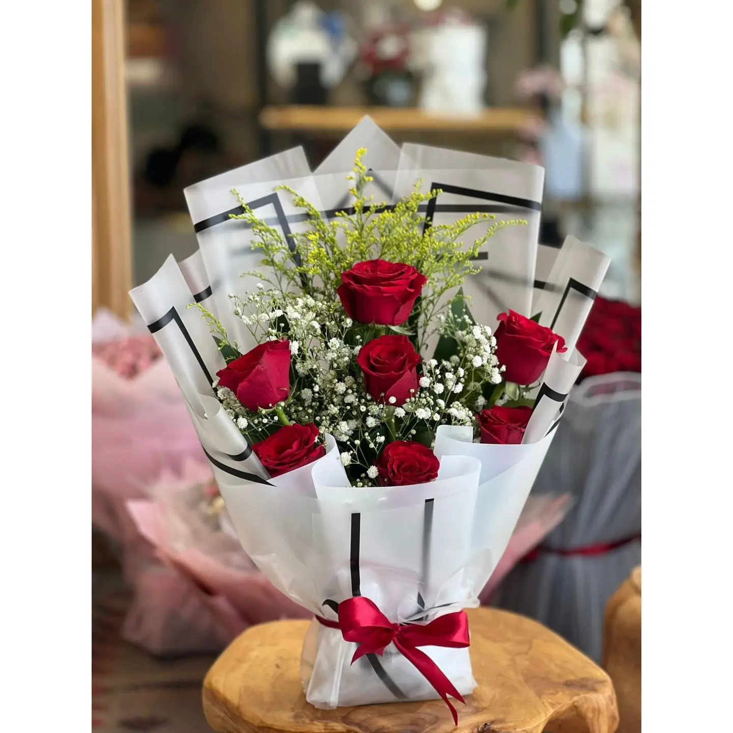 White Bouquet With Red Flowers