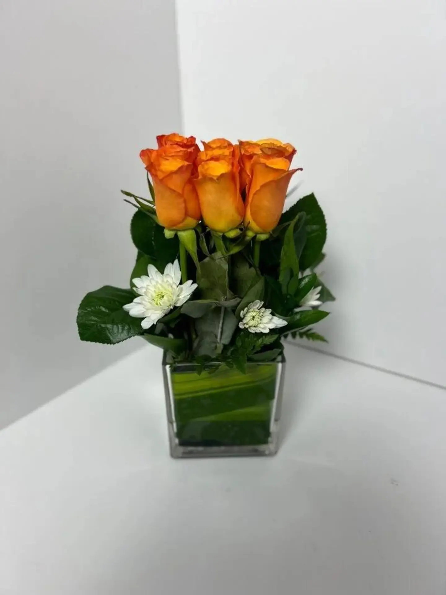 Orange Rose Square Vase